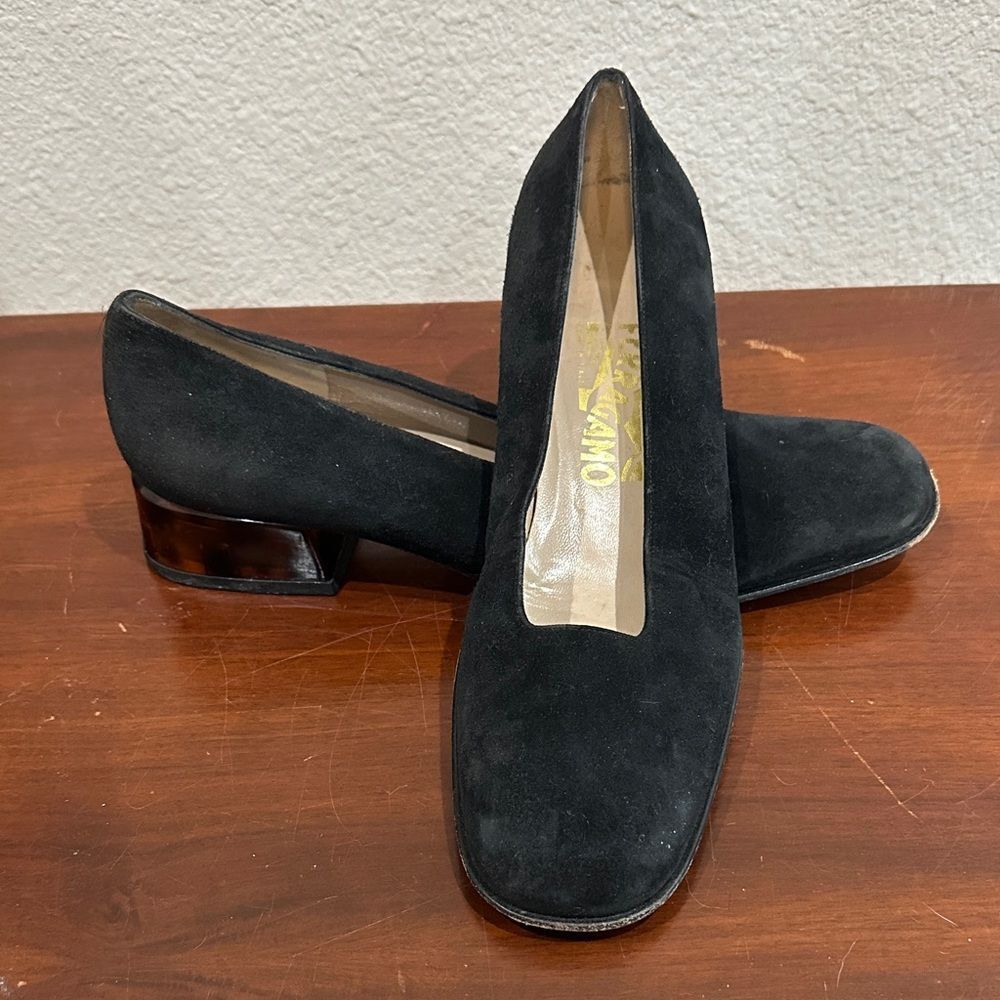 Salvatore Ferragamo Black Suede Kitten Heels